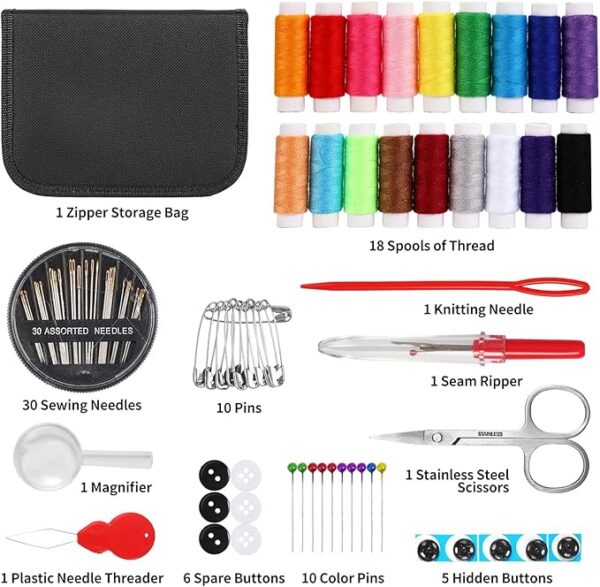 Sewing Kit for Adults and Kids, Needle and Thread Kit with Sewing Supplies and Accessories Contains Scissors, Measure Tape,Seam Ripper,Suitable for Home, Travel, Beginner, Emergency - Image 2