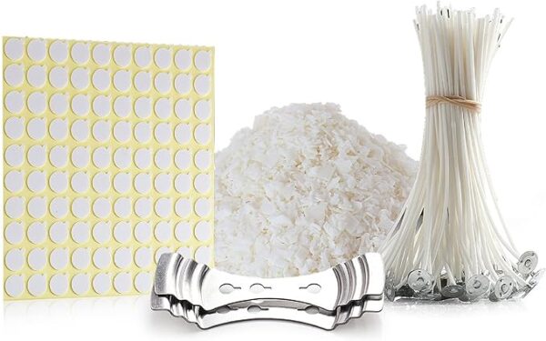 Natural Soy Wax Kit - Includes; 10 Lbs Soy Candle Wax Flakes, 100 Cotton Wicks, 2 Wick Holders