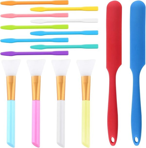 Silicone Stir Sticks Kit Includes 9 Pcs Silicone Stir Sticks 4 Pcs Silicone Epoxy Brushes 2 Pcs Silicone Spatula for Mixing Resin, Paint, Epoxy, DIY Crafts