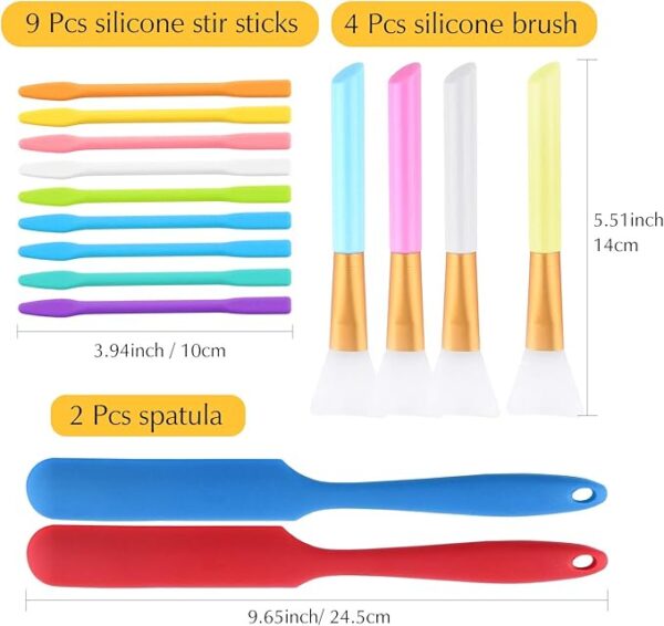 Silicone Stir Sticks Kit Includes 9 Pcs Silicone Stir Sticks 4 Pcs Silicone Epoxy Brushes 2 Pcs Silicone Spatula for Mixing Resin, Paint, Epoxy, DIY Crafts - Image 2